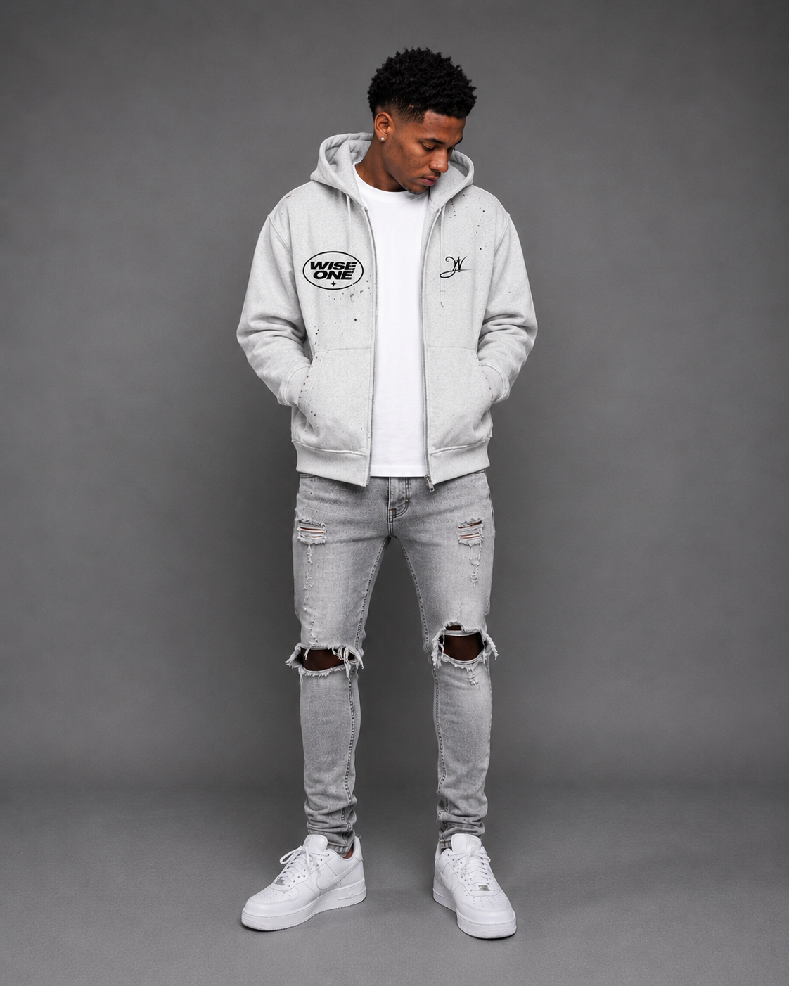 Grey Faded Mens Hoodie