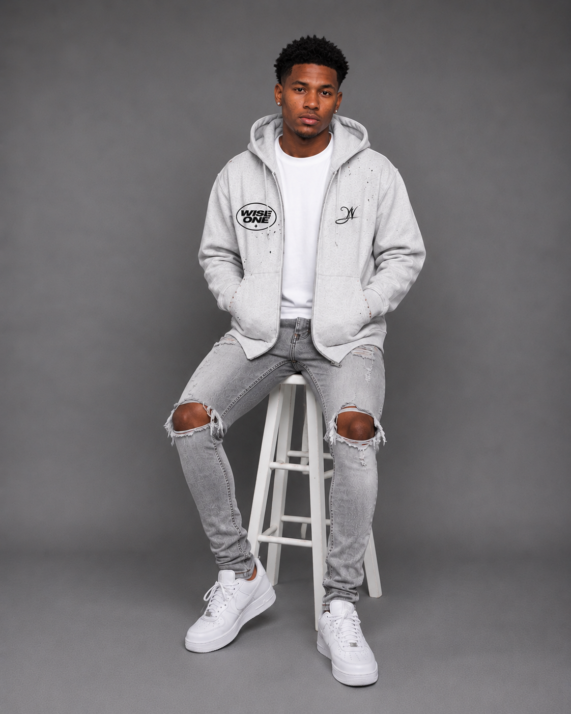 Grey Faded Mens Hoodie