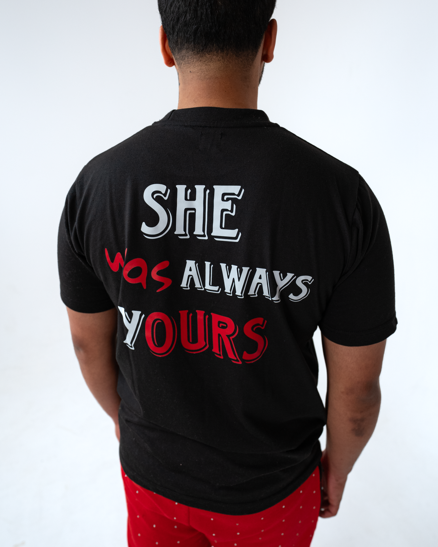 She Was Always Yours Black T Shirt Red Print